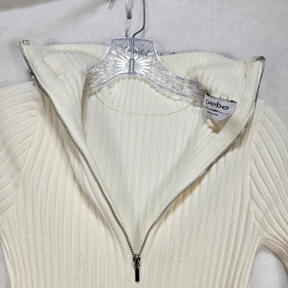 Bebe Maxi Dress Small Ribbed Knit Embellished Mock Neck Long Sleeve Glam #1654 - Picture 9 of 11